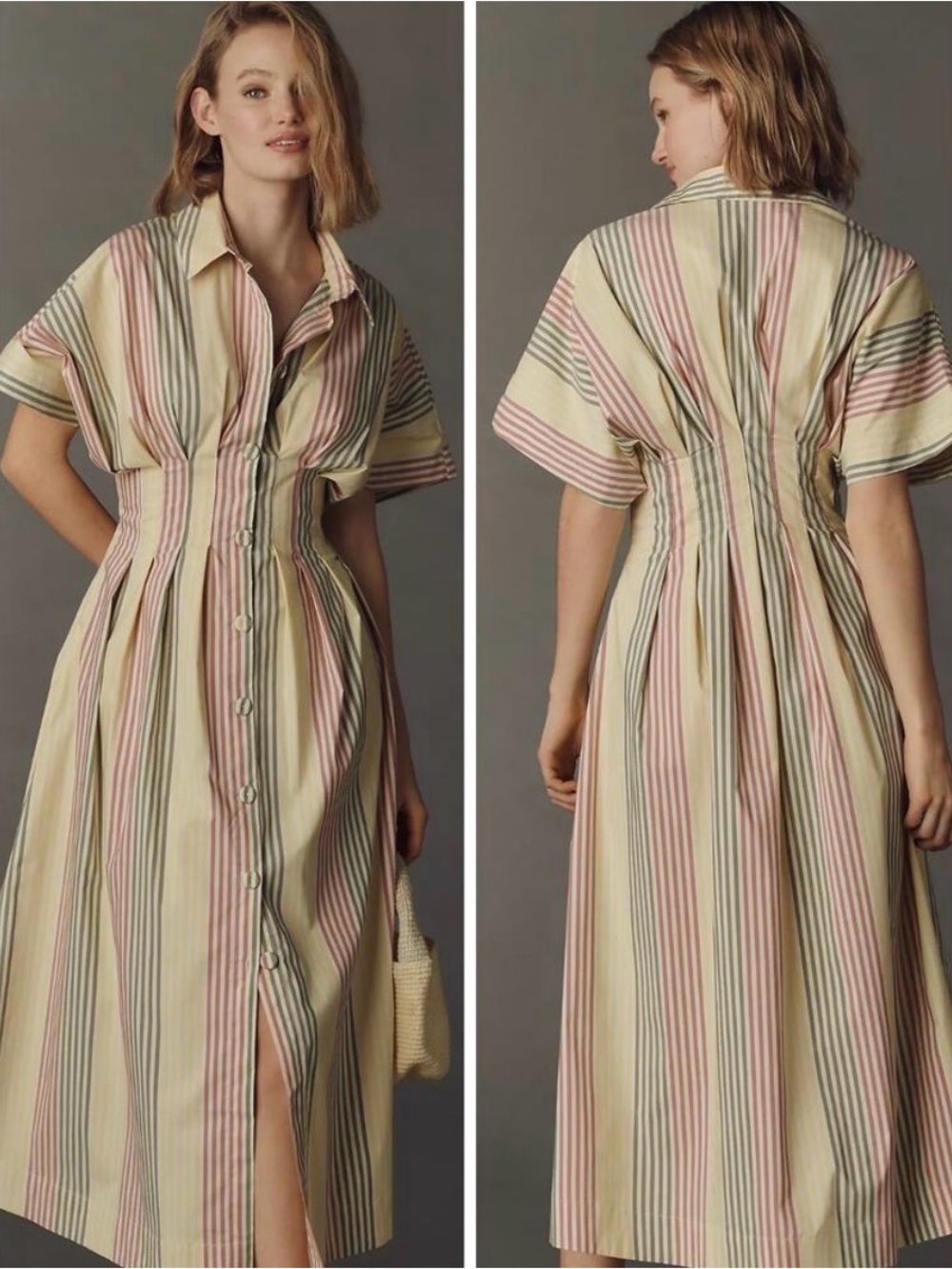 EXQUISE Tobie Midi Dress in Yellow Stripe Size XS/P